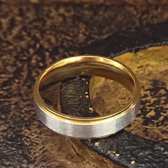 Men's Wedding Ring Silver and 14k Gold Two Tone Wedding Ring - Guys Wedding Ring - Picture 6 of 9